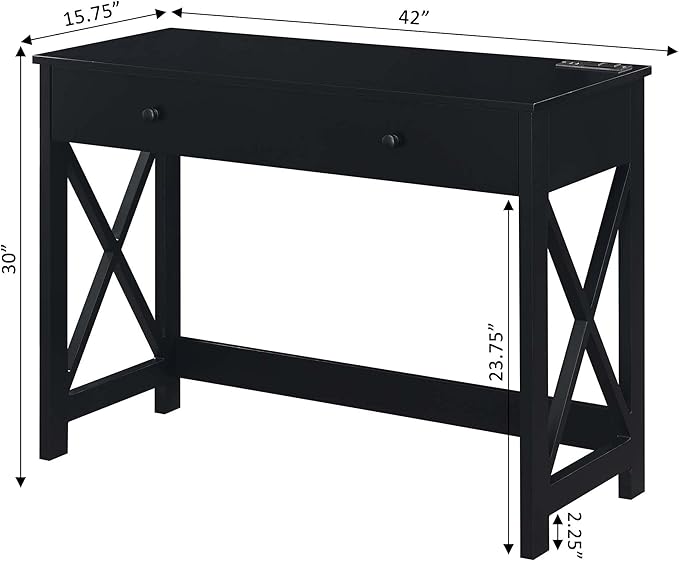Convenience Concepts Oxford Desk with Charging Station 42 Black