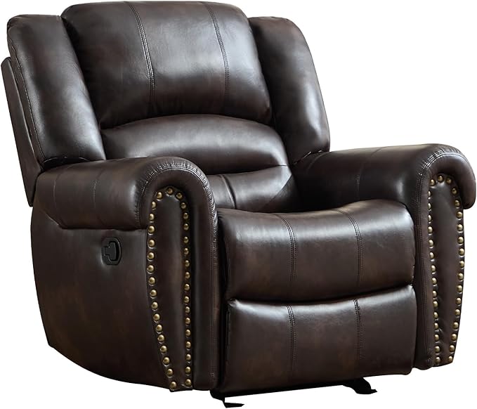 CANMOV Rocker Recliner Chair Leather Recliner Chair with Overstuffed Backrest and Armrests Manual Single Sofa for Living RoomBedroom Dark Brown