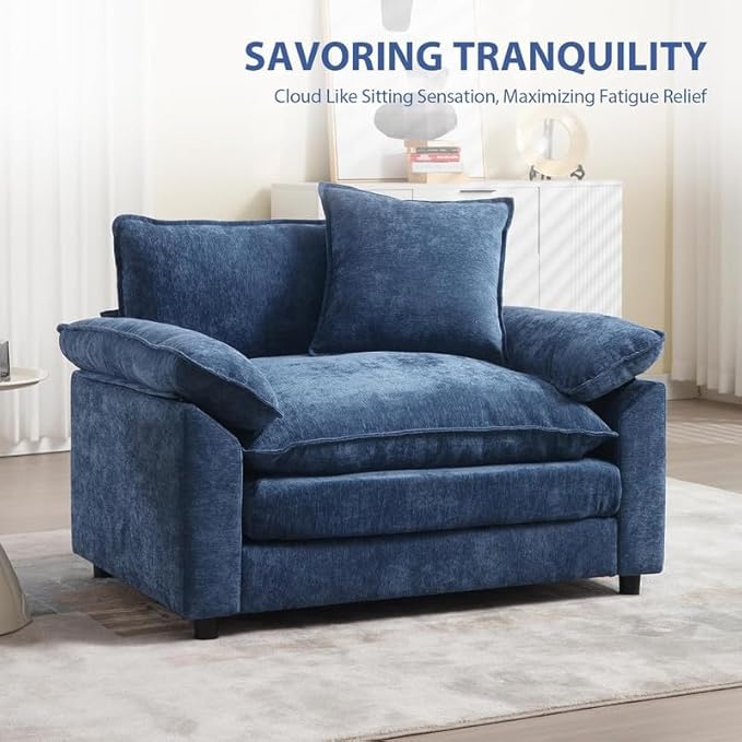120 Sectional Sofa Chenille Fabric with Pillows and Cushion3 Seat Modern Sofa Couch for Living Room BedroomBlue