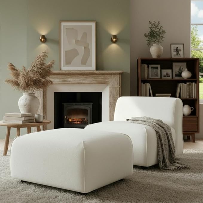 Christopher Knight Home Milio Modern Accent Chair with Ottoman Foot Rest Wooden Frame Club Chair and Ottoman Comfy Living Room Lounge Chair with Coffee Table Single Sofa and Footstools Beige