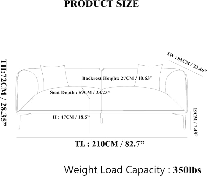 82.7 Modern Sofa Couch Sectional Sofa with Metal Legs Boucle Fabric 3 Seater Cloud Couch with 2 Pillows Upholstered Loveseat Couch for Living Room Apartment Office.(Green)
