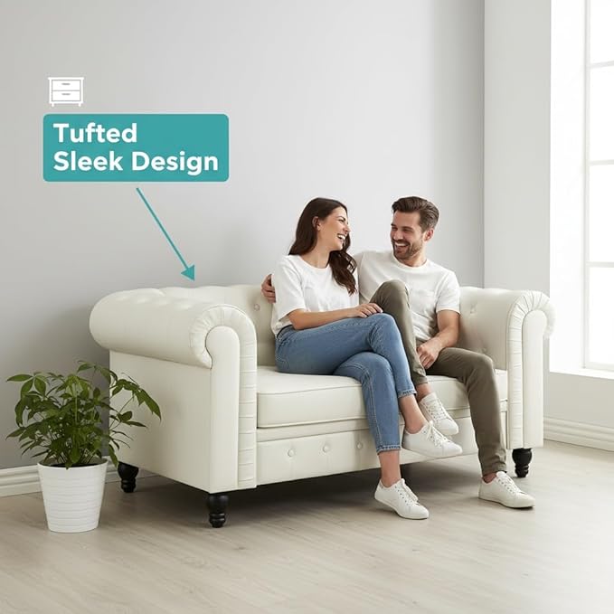 Naomi Home Modern Loveseat Sofa for Small Spaces – Faux Leather Loveseat Couch with Plush Cushions – Perfect for Young Couples &amp Family Living