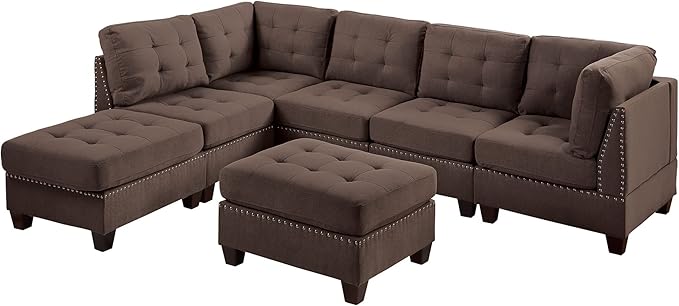 NewCosmos Living Room Furniture Tufted Armless Chair Black Coffee Linen Like Fabric 1pc Armless Chair Cushion Nail Heads Wooden Legs