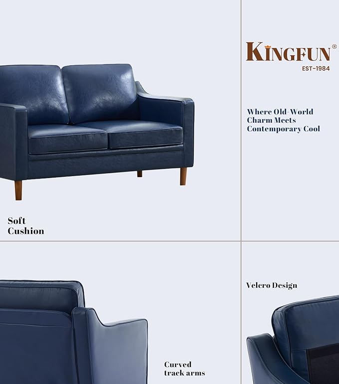 Kingfun 56 Faux Leather Sofa Loveseat Couch Mid Century Modern Love Seat Couches with Solid Wood Frame for Living Room &amp Bedroom Royal Blue