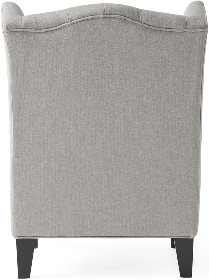 High-Back Velvet Wingback Chair Navy Blue Accent Chair with Button-Tufted Design &amp Birch Wood Legs 27.5”W x 33.75”D Upholstered Club Chair for Living Room Victorian (Fabric Gray)