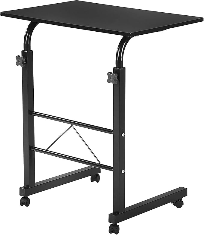 Small Mobile Rolling Computer DeskWooden Adjustable Height Portable Laptop DeskHome Office Laptop WorkstationSofa Bedside Laptop Tablewith Wheelsfor Small Spaces Bedroom Apartment (Black)