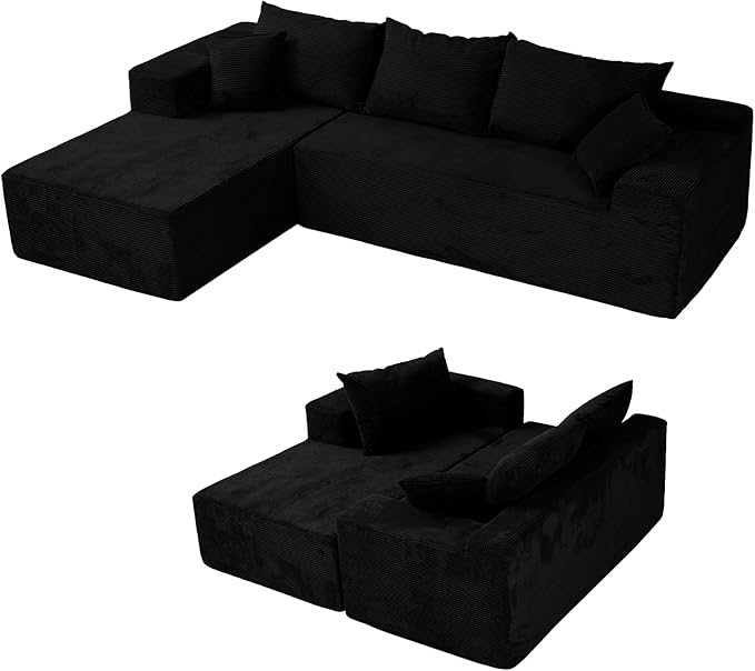 Black Sectional Couches for Living Room Boneless Couch with L-Shape Chaise Modular Sofa in Box with Deep Seat No Assembly Required