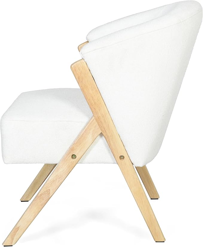Christopher Knight Home Modern Fabric Upholstered Barrel Accent Chair with Curved Backrest and Rubber Wood A-Shaped Frame Living Room Bedroom Home Office or Apartment White and Natural Brown