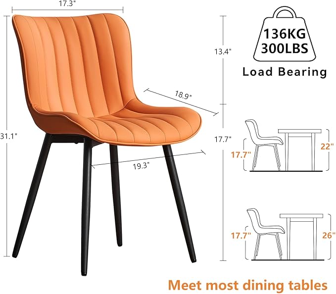 YOUNUOKE Dining Chairs Set of 2 Camel Mid Century Modern Kitchen Chairs Armless Faux Leather Upholstered Dinner Side Chair with Back for Guest Reception Living Room Matte Orange