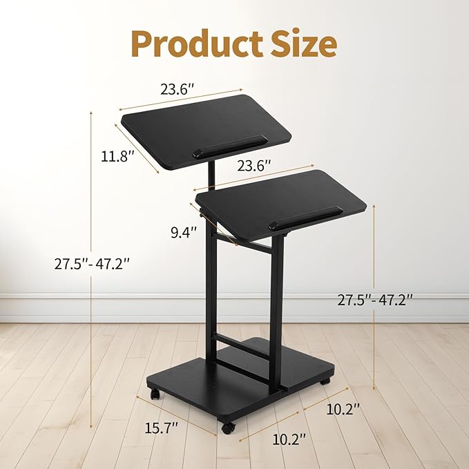 FAHKNS Computer Cart 23.6 Inch - Stand Desk Space-Saving Portable Desk with Wheels Height Angle Adjustable Rolling Laptop Desk for Home Office Craft &amp Study