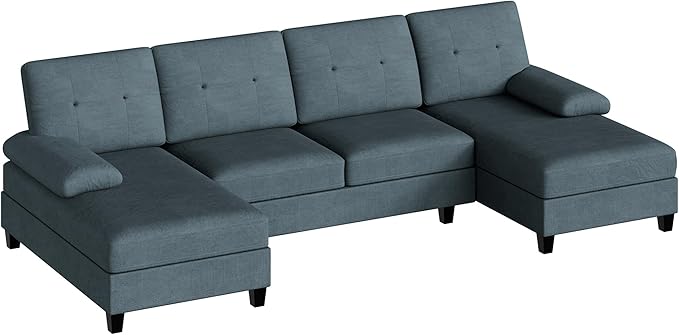 Walsunny Sectional Couches for Living Room Convertible U-Shaped Sofa Couch with Double Chaise 4 Seat Sofa Set Modular Sectional Sofa for Living Room Apartment Bedroom Dark Grey