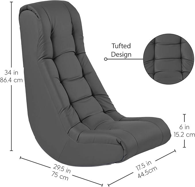 FDP Tufted Floor Rocker for Kids Teens and Adults Comfortable Ergonomic Chair for Reading Playing Video Games or Watching TV - Dark Gray 10488-DG