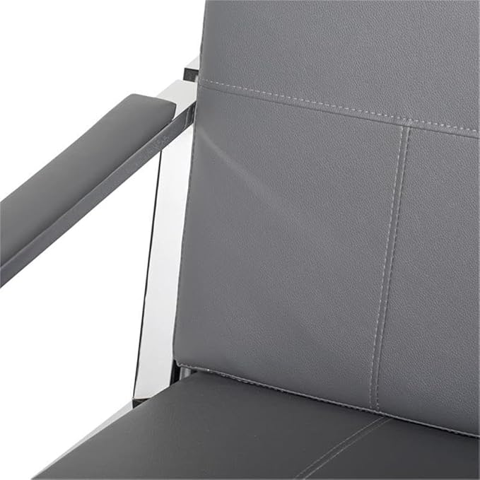 Pemberly Row Modern Bonded Leather Accent Arm Chair Smoke Gray and Chrome Finish 29.75 W x 32 D x 33 H Extra-Wide Seat Mid-Century Design Sleek Guest Seating for Living Room or Home Office