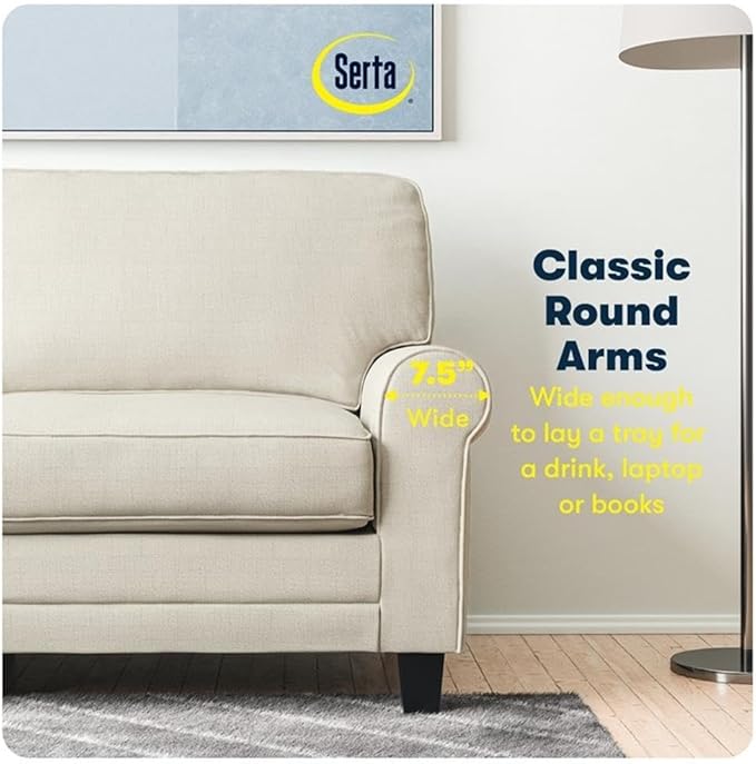 BOWERY HILL 61 Rolled Arm Loveseat Sofa Buttercream Polyester Fabric Compact Space-Saving Design Removable Covers High-Density Foam Cushions Sturdy Solid Wood Ideal for Living Room or Office
