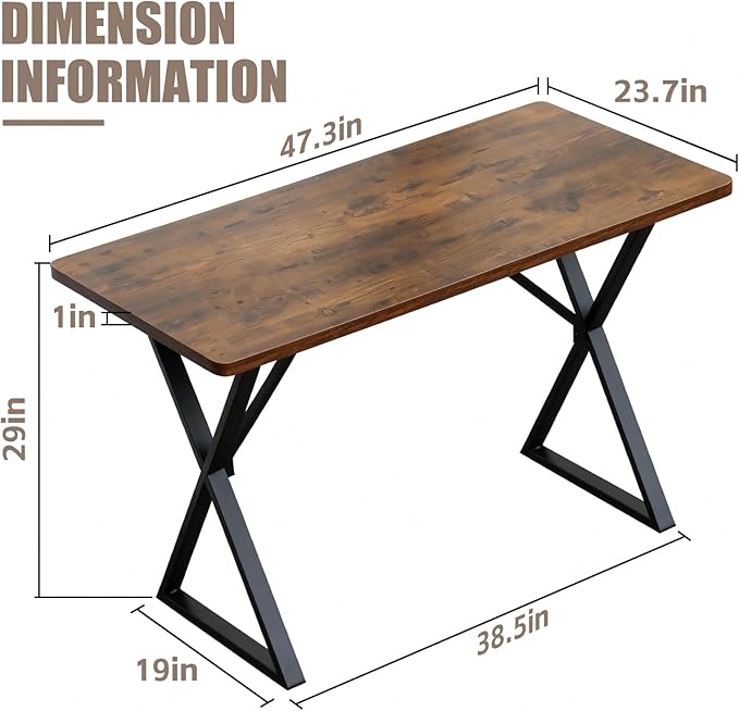 Heavy Duty Office Desk Industrial Grade Computer Desk with 1 Thick Desktop &amp 1 mm Reinforced Metal Frame Sturdy Workstation for Home Office Gaming Dorm 47.2 W x 23.7 D x 29 H