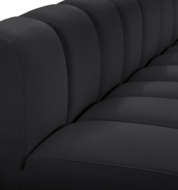Meridian Furniture 101Black-S2B Arc Collection Modern | Contemporary Modular Sofa with Soft Black Vegan Leather Deep Channel Tufting Modular Design 60 W x 33 D x 30 H Black