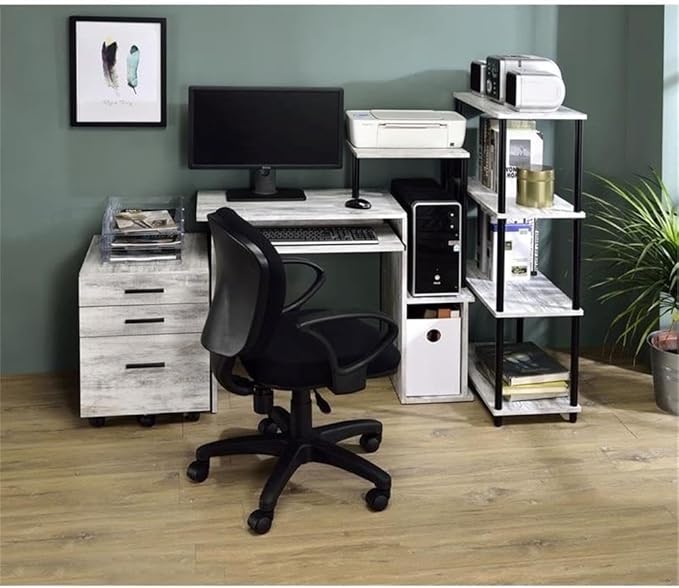 Bowery Hill Contemporary Wood Computer Desk Antique White and Black Finish 37W x 16D x 34H Rectangular Top Keyboard Tray 2 Storage Compartments Shelf Attached Office Desk for Home Workspace