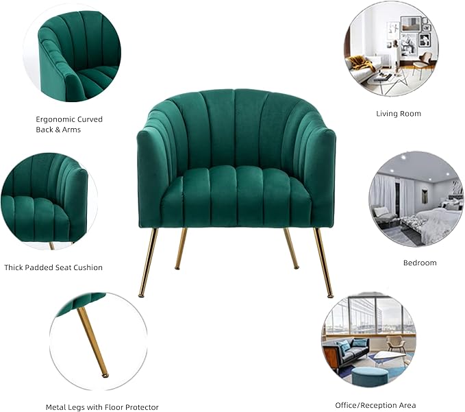 Modern Velvet Tub Chair Armchairs Barrel Accent Dinning Chair with Gold Plated Metal LegsThick Soft Padded Seat for Living Room