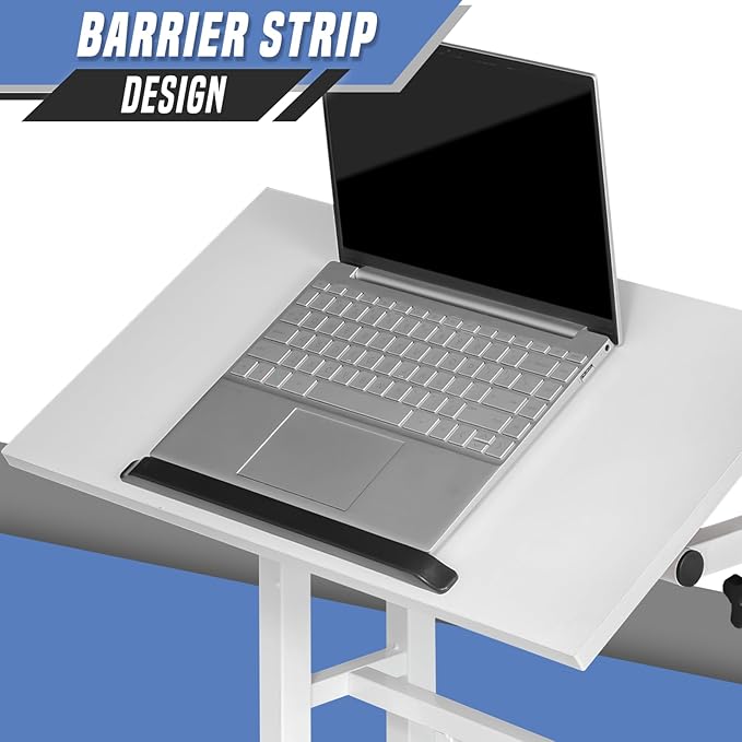 Small Standing Desk Adjustable Height and Angle Computer Laptop Desk Home Office Sit Standup Desk Portable Rolling Desk with Wheels 2 Platforms White