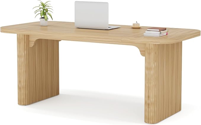 Tribesigns 62-Inch Rectangular Executive Computer Desk Large Modern Wood Writing Table with Double Pedestal for Home Office Easy to Assemble Chair Not Included (Maple)