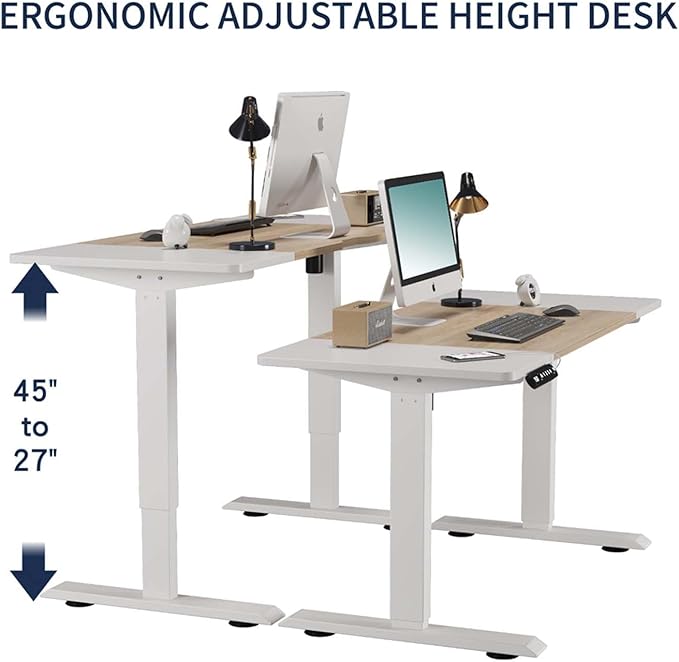 55 Electric Standing Desk Adjustable Height White Seated Stand up Computer Desks for Work Office Home Ergonomic Lift-up Gaming Tables with USB Charging Port (Oak+White-P)