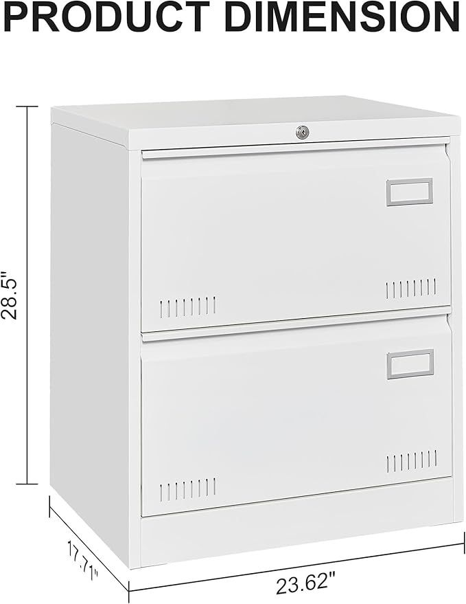 Ball &amp Cast 2 Drawer Lateral File Cabinet with Lock and Card Holder Multifunctional Metal Filing Cabinets w/Heavy 3 Section Slide Rail &amp Breathable Holesfor Legal/Letter/A4White