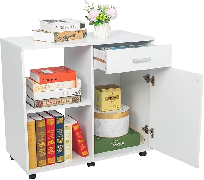 Filing Cabinet Large Mobile Wooden Filing Cabinet 80X40X74Cm Left Frame Right File Cabinet for Home Office File Storage CabinetsWhiteOne Size