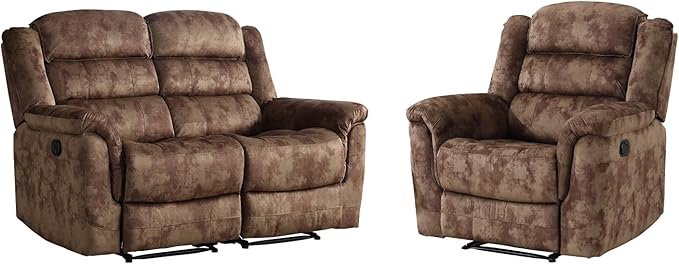 EBELLO 2 Pieces Reclining Couch Furniture Set Soft Fabric Manual Recliner Sofa Home Theater Seating Manual Recliner and Wide 3PC Bonded Sofa Set for Living Room Brown