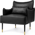 Glitzhome Mid-Century Modern Accent Chair for Living Room Black Leatherette Armchair with Golden Metal Legs and Side Pocket Oversized Single Sofa Reading Chair with Soft Seat Cushion