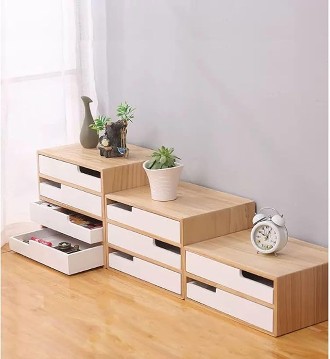 Aimeryup Storage Box File Cabinet 2-tier/3-tier/4-tier Wooden Desktop Clip with Drawer Desk Cabinet Study Office(Size:35X26X16CMColor:A)