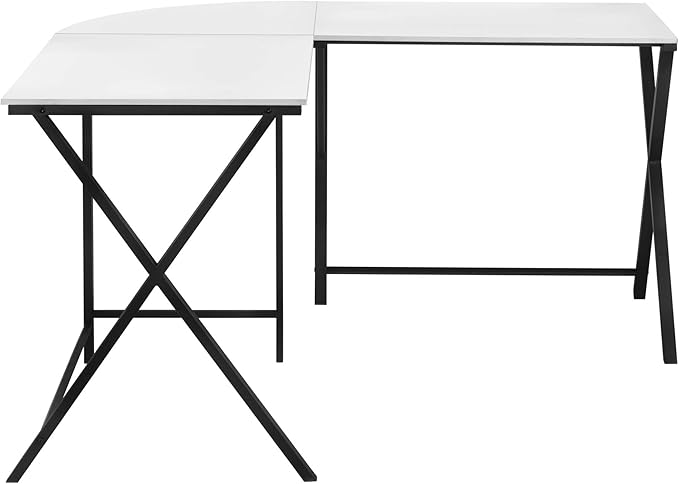 Computer Desk Home Office Corner 55 l L Shape Work Laptop White Laminate Black Metal Contemporary Modern