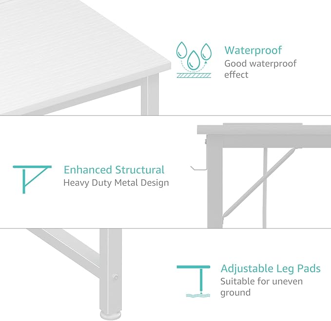 Lufeiya White Computer Desk with Power Outlet 55 inch Teen Study Table Home Office Work Writing Gaming Desks with Charging Station Outlets Built in White