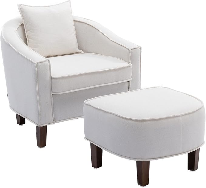 Accent Chair with Ottoman Mid Century Modern Barrel Chair Upholstered Club Tub Round Arms Chair for Living Room