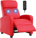 Recliner Chair PU Leather Massage Single Sofa Home Theater Seating Breathable Padded Reading Sofa with Footrest for Bedroom Living RoomRed