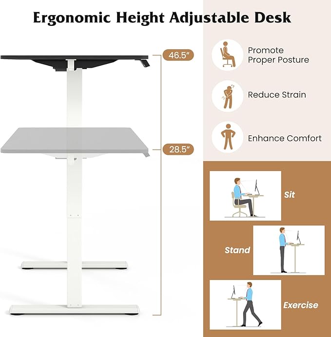 Giantex Electric Standing Desk 48 x 24 Height Adjustable Sit Stand Computer Workstation with 2 Memory Heights Headphone Hook Anti-Collision Design Home Office Computer Desk (Black+White)