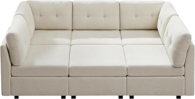 VANOMi 5 Seater Modular Sectional Sofa Convertible Modular Cloud Sofa Bed with Ottoman Comfy Chenille Sofas &amp Couches for Living Room Apartment Office White Sofa Bed