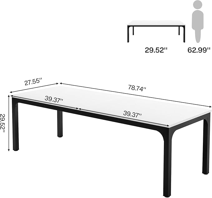 Tribesigns 2-Person Home Office Desk 78.7 Extra Long Computer Desk Double Workstation for Home Office Work Desk for Two People (White + Black)
