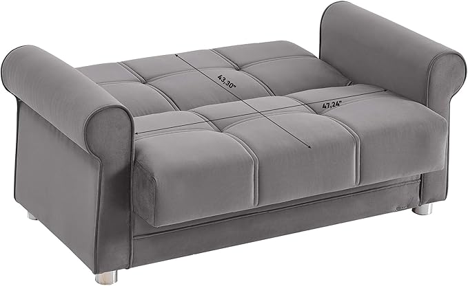 Sweet Home Stores 61 Loveseat with Storage Firm Fabric 2 Seater Convertible Small Sleeper Couch Bed for Living Room or Home Office Gray