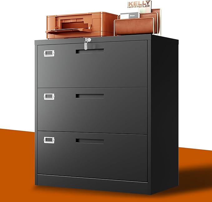 Lateral File Cabinet with LockMetal Filing Cabinet with 3 DrawerSteel Lateral File Cabinet for Legal/Letter A4 SizeWide File Cabinet for Office HomeAssembly Required