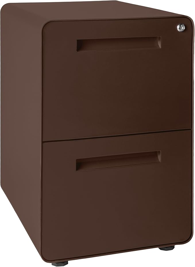Laura Davidson Furniture Stockpile 2 Drawer Mobile File Cabinet with Lock - Under Desk Metal Filing Cabinet Legal/Letter File Folders Wheels and Stationary Feet Pre-Assembled Dark Brown