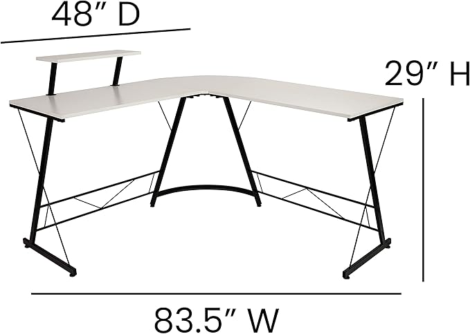 Flash Furniture Ginny Corner Desk - White/Black Space Saving L-Shaped Gaming Desk with Monitor Shelf - 71.5 2-Tier Computer Desk Home Office Desk Easy Assembly
