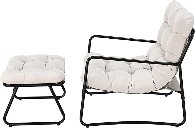 Accent Chair with Ottoman Modern Lounge Accent Chair with Armrests Living Room Chair Reading Armchair with Footrest &amp Soft Cushion for Bedroom Balcony Lounge Reading Room Beige