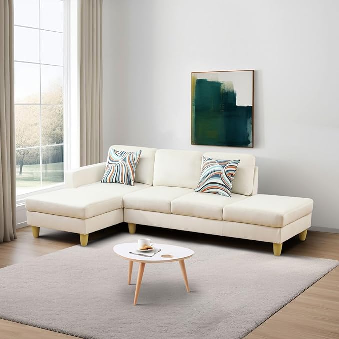 L Shape 2-Piece Home Modular Sectional Sofa Comfy Cozy Corner Sofas Small Fabric Couch with Pillow for Modern Living Room/Bedroom/Office/Apartment Beige Lint