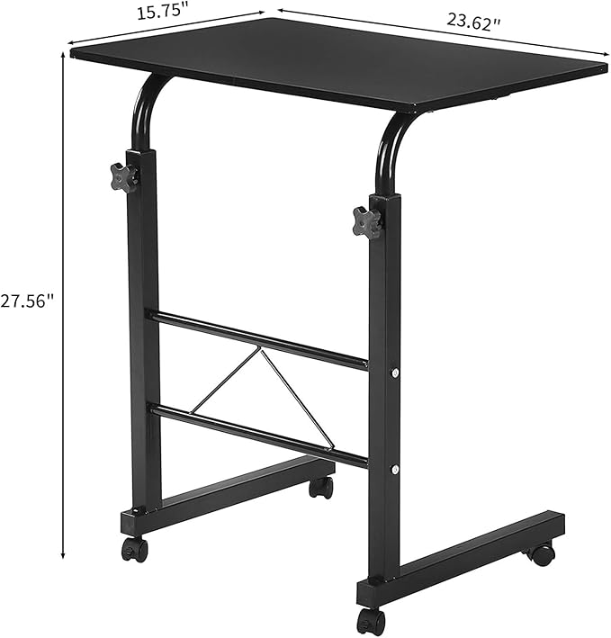Karl home Side Table Mobile Standing Desk Adjustable Height Portable Laptop Table TV Tray Computer Workstation Sofa Bed Teble for Home Office Desktop 23.62 L x 15.75 W Black