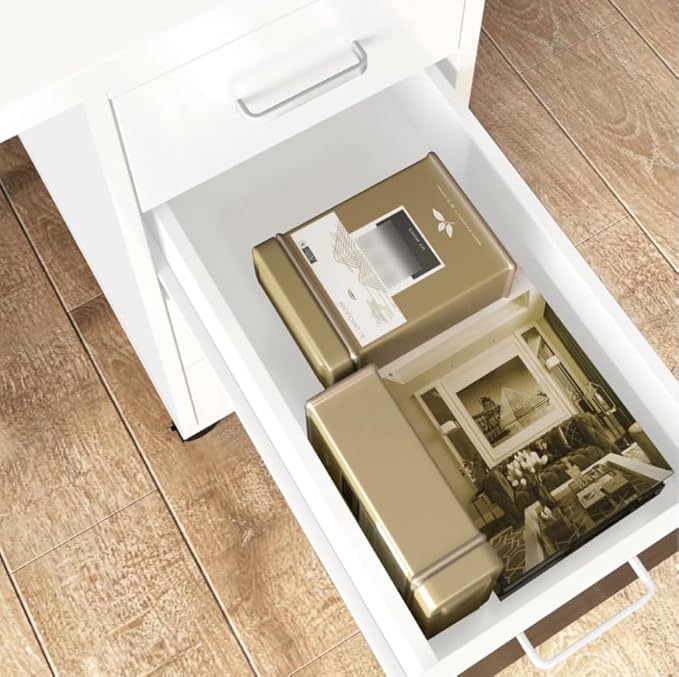 Computer Desk Writing Desk with Lockable WheelsModern Wood Study Desk with 4 Drawers for Home Office Workstation (White)