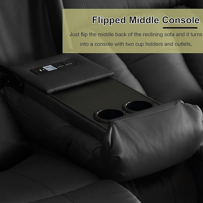 72.8 Manual Reclining Loveseat Sofa - Wall Hugger Double Loveseat Recliner with Console Fold-Down Table and Built-in Outlets Manual Recliner Chair for Living Room RVs Home Theater (Black)