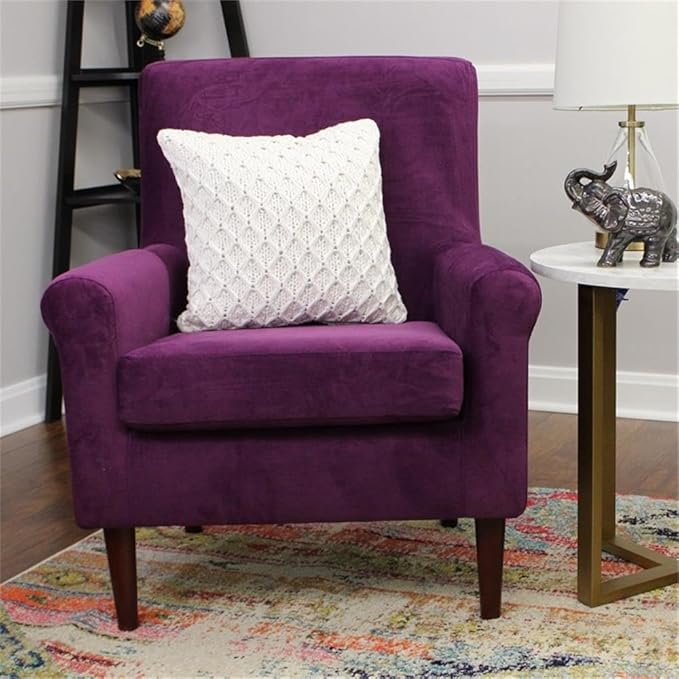 Pemberly Row Fabric Rolled Arm Lounge Chair 35 H x 28 W x 30 D Purple Upholstery Contemporary Style Accent Chair for Living Room Bedroom or Office Use