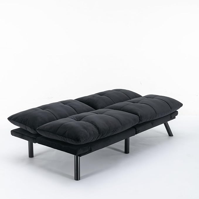 Anwick Futon Sofa Bed Velvet Convertible Futon Sleeper Couch 71 Sleeper Sofa Bed with Adjustable Backrest Modern Loveseat Couch for Compact Living Room Apartment Office (Black-New)