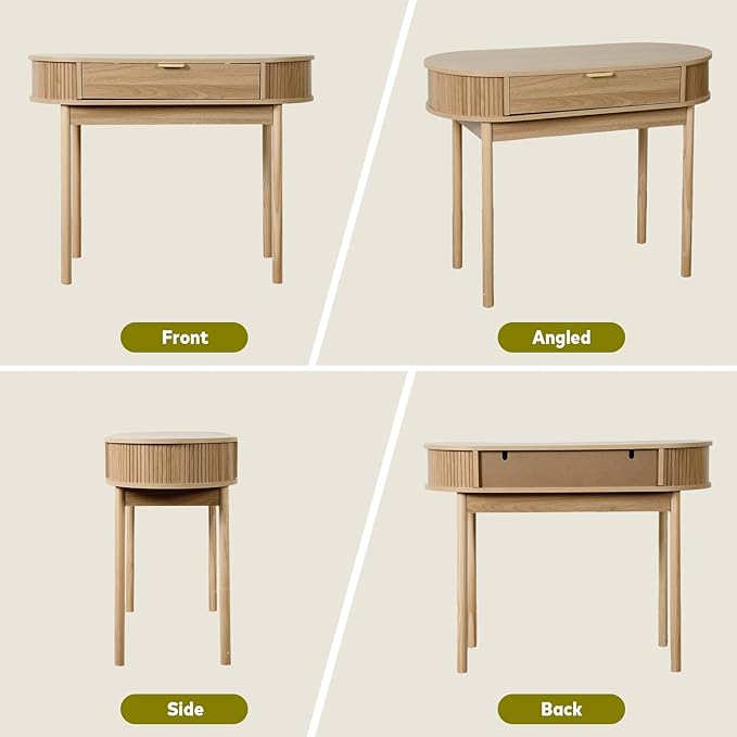 Fluted Small Computer Desk with Drawer 40 Inch Mid-Century Modern Writing Desk with Solid Wood LegsCompact Study Table for Small Spaces Home Office BedroomWalnut