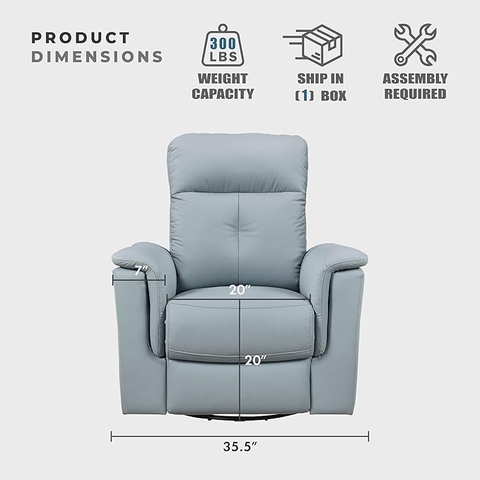 Lexicon Swivel Glider Recliner Chair Comfy Nursery Glider Top Grain Leather Match Recliner Manual Reclining Chair for Living Room/Office/Apartment Blue